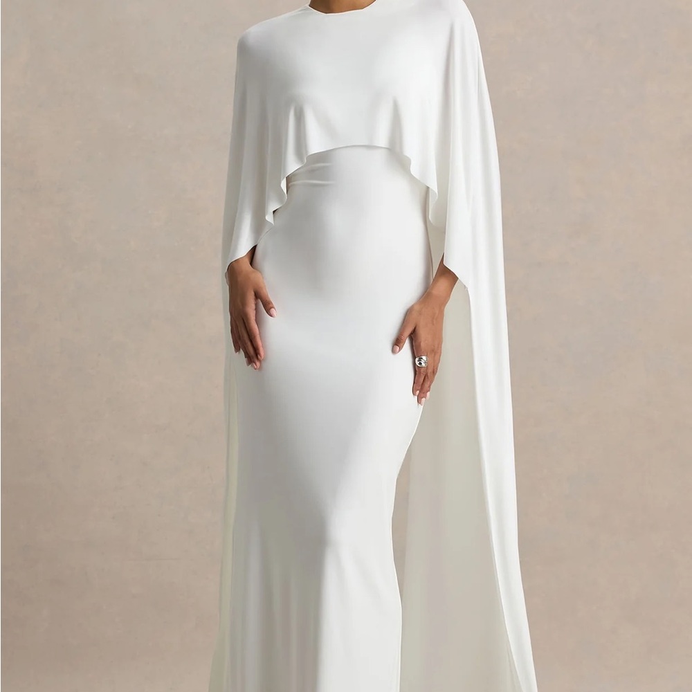 Club L London White Long Sleeve Cape Dress